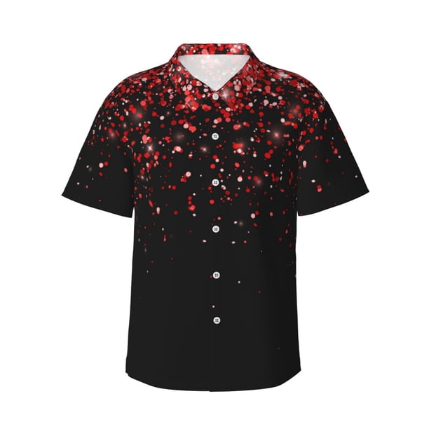 Fotbe Red Glitter1 Camisa Hawaiana para Hombre Unisex – Camisa Casual de Verano con Botones de Manga Corta de Algodón y Lino,Medium