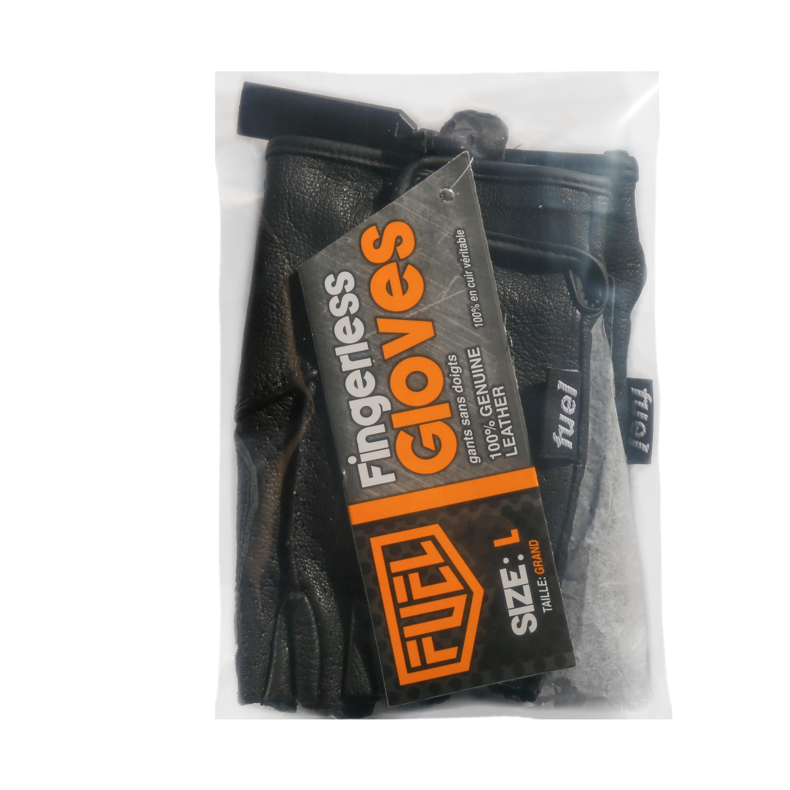 (2 pack) FUEL Adult Black Fingerless Leather Motorcycle Gloves Black - Large