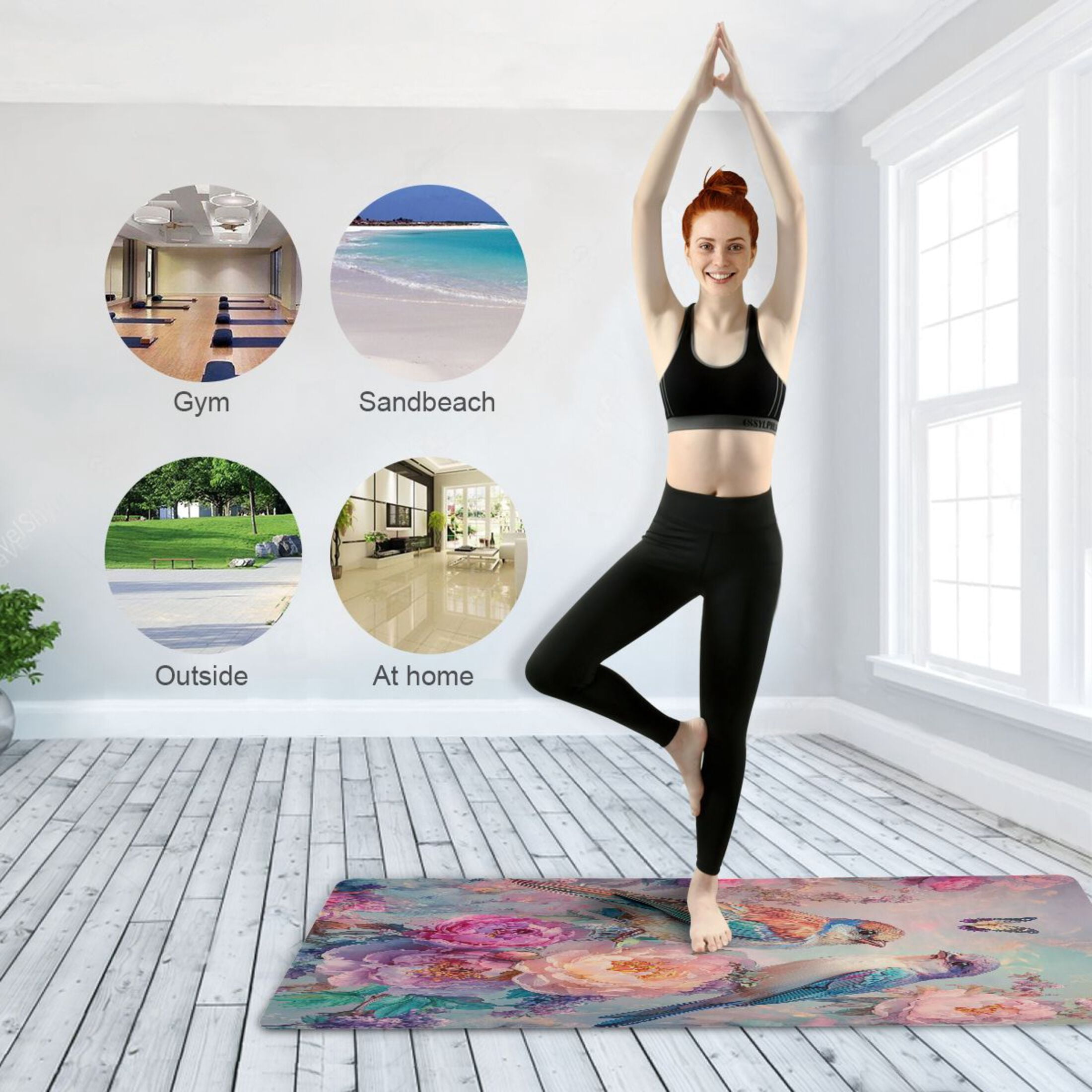 BZSMCE Yoga Mat Women Butterflies Colorful Birds Flowers Fitness Mat