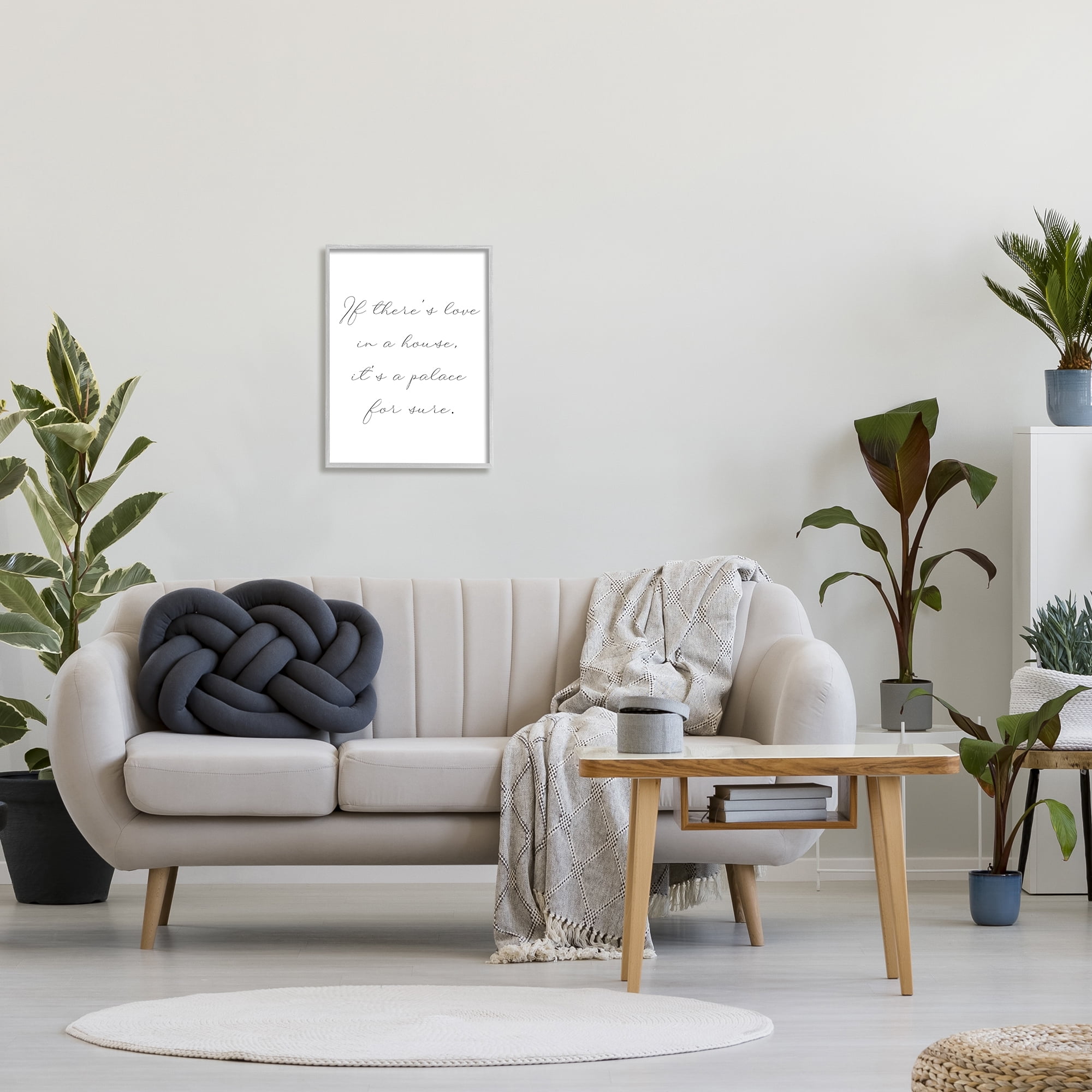 Stupell Industries Minimal Love In A House Inspirational Painting Gray Framed Art Print Wall Art, 16 x 20