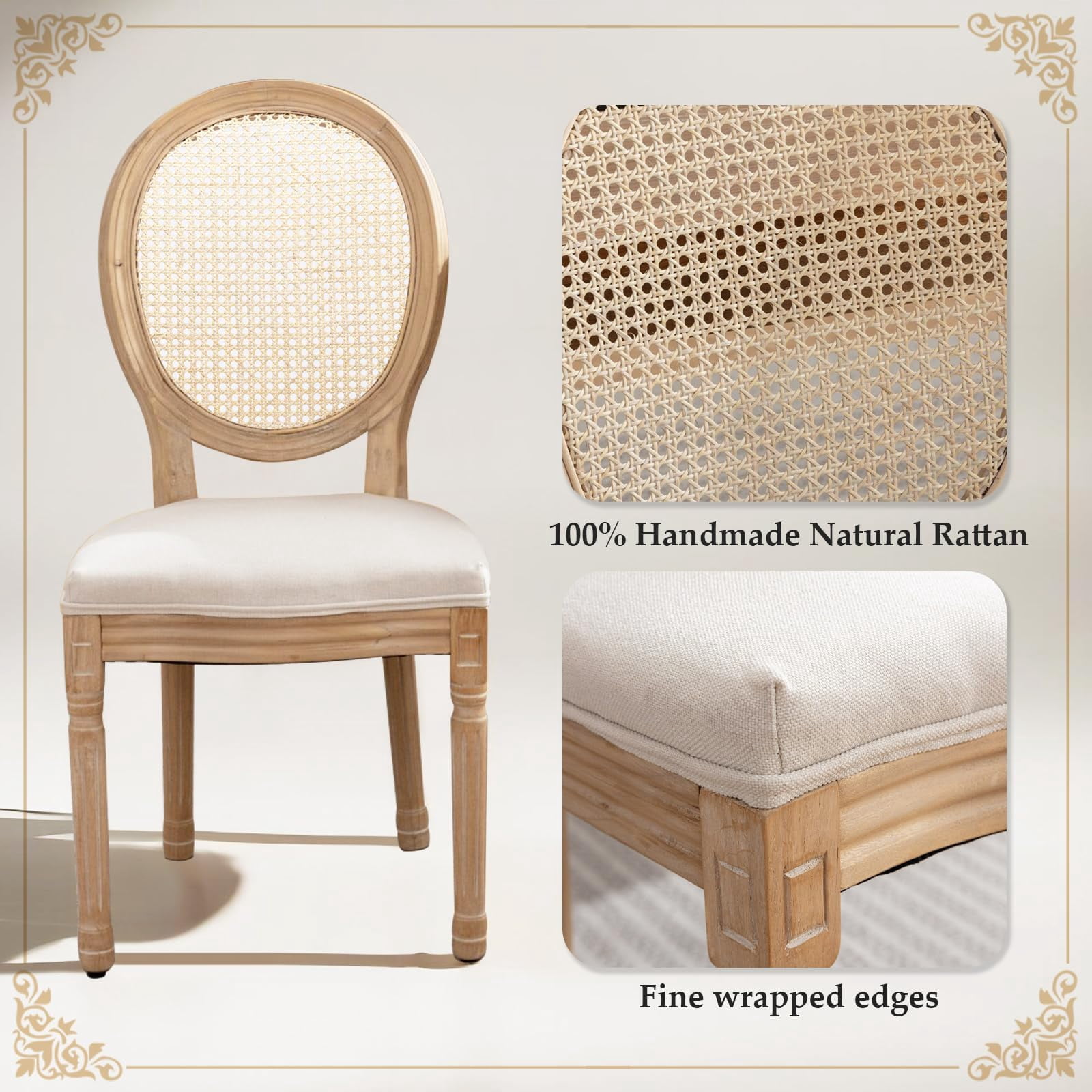 Dining Chairs Set of 2, Vintage Dining Chair with Round Back, Farmhouse Country Dining Chair for Kitchen, Bedroom, Hall