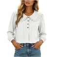thumbnail image 3 of HongQid Women's Blouse Ruffle Peter Pan Collar Puff Long Sleeve Crinkle Ladies Lightweight Henley Loose Spring Summer Office Casual Clothes, 3 of 6