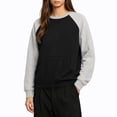 thumbnail image 5 of TKKCS Womens Raglan Crew Neck Sweatshirt Color Block Long Sleeve Pullover Loose Fit Casual Tops with Front Kangaroo Pocket Black L, 5 of 8