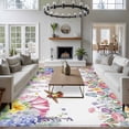 thumbnail image 3 of 5'x8' Area Rugs, Watercolor Flowers Indoor Outdoor Area Rug for Living Room Bedroom, Spring Hummingbird Butterflly Floral Washable Bathroom Rugs Kitchen Floor Carpet Mats Home Decor Aesthetic, 3 of 8