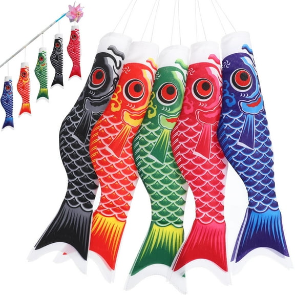 COSMOBETTY 5Pcs Koi Carp Windsock for Boat Marine Flag with Wire Mouth for Hanging 14.54X3.93X1.97in