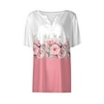 thumbnail image 4 of Pink Women's Short Sleeve T-shirt, Women'S Fashion Casual Floral Print Button Down Short Sleeve Top T Shirt,Women's Short sleeve T-shirt XXL, 4 of 5