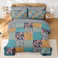 thumbnail image 4 of Quilt Set  Size, Rustic Patchwork  3 count Soft Bed Cover Bedding Set,  Turquoise Lightweight Bedspread Coverlet with 2 Pillow Shams for  Season, 4 of 7