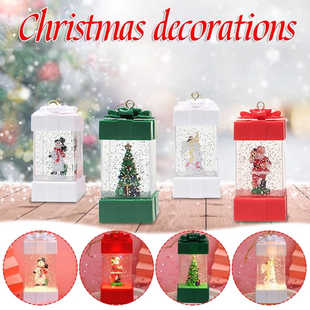 Farol de viento con luz de cristal LED con inyección de agua - Decoración de adornos navideños con batería, linterna de acrílico de 50 ml para casa, fiesta y regalos (4,7x1,96 pulgadas)