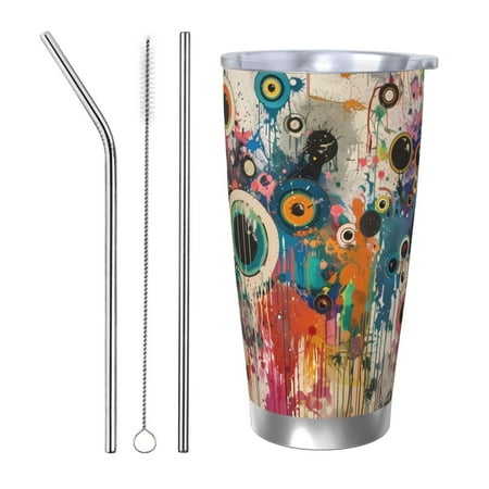 

Cauagu Abstract Colorful Dripping Circles Pattern 20oz Tumbler Stainless Steel Vacuum Insulated Tumbler with Lid Insulated Coffee Mug Thermal Cup with Splash Proof Sliding Lid-Straw Three-piece Set