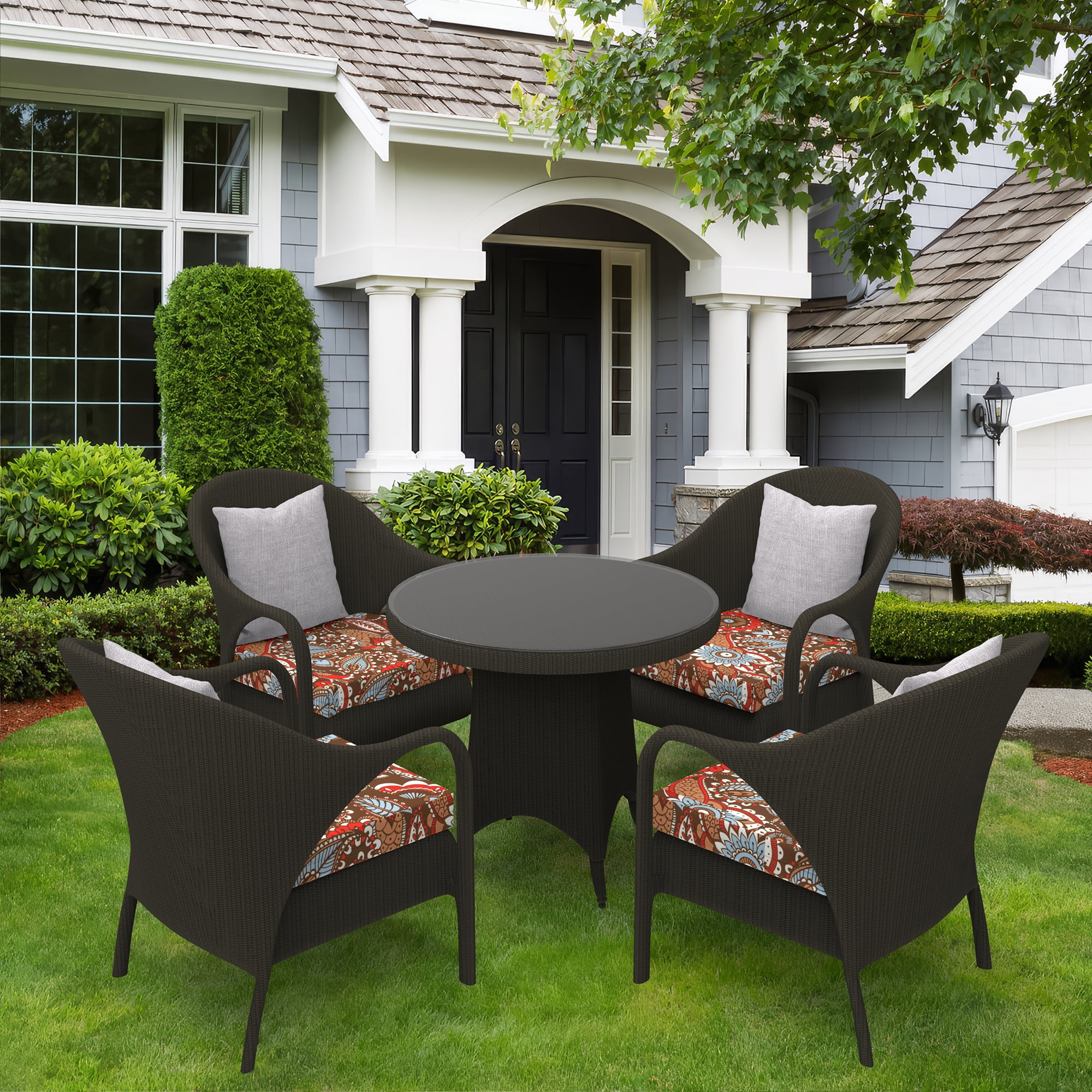 PYPUMSA 4-Pack Outdoor Patio Seat Cushions, Water-Resistant High-Density Foam, 18.5 x 16 x 3 inch, Red Flower