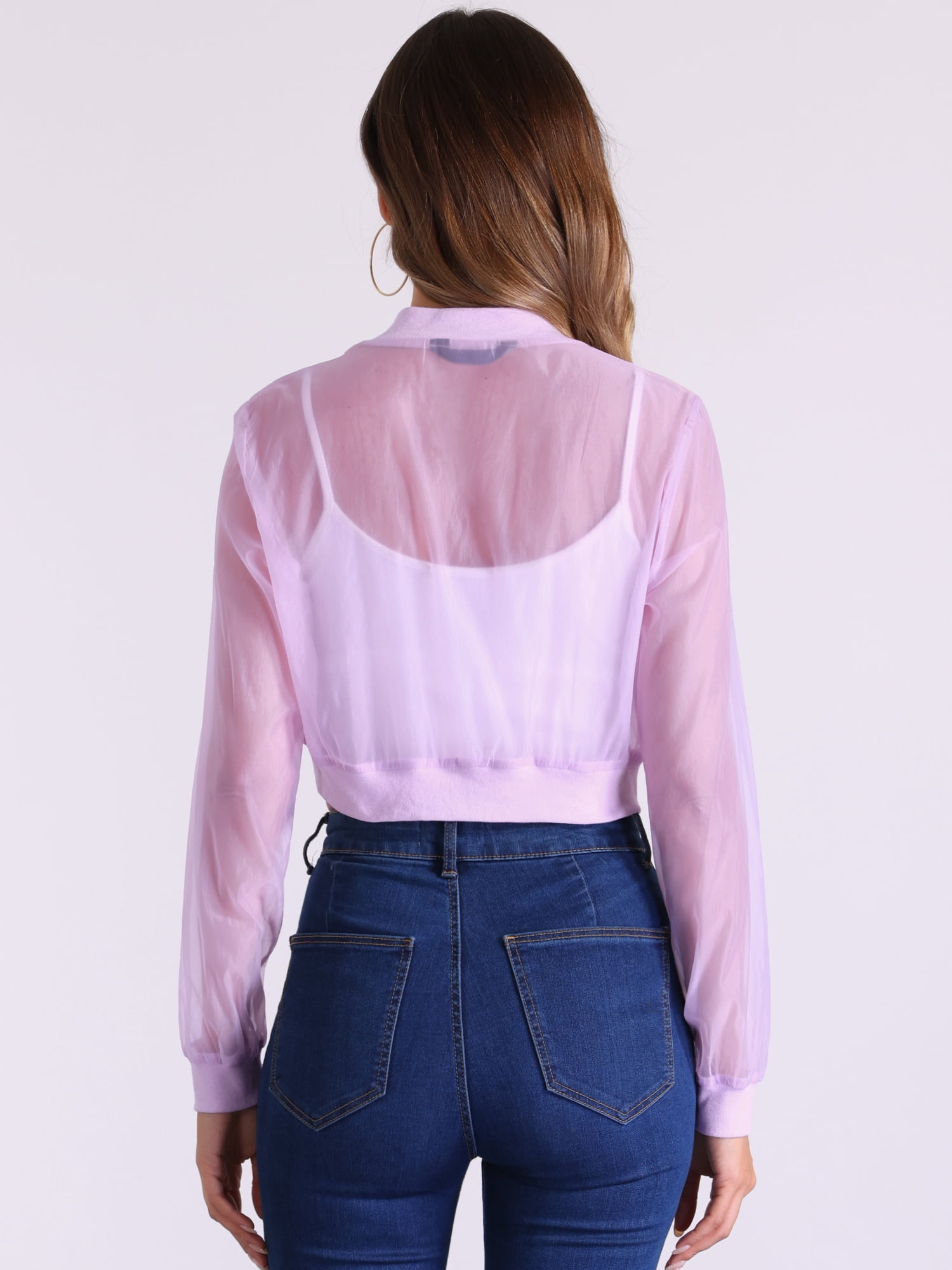 DARING DIVA Crop Bomber Casual Lightweight Zip Up Jackets XL Light Purple