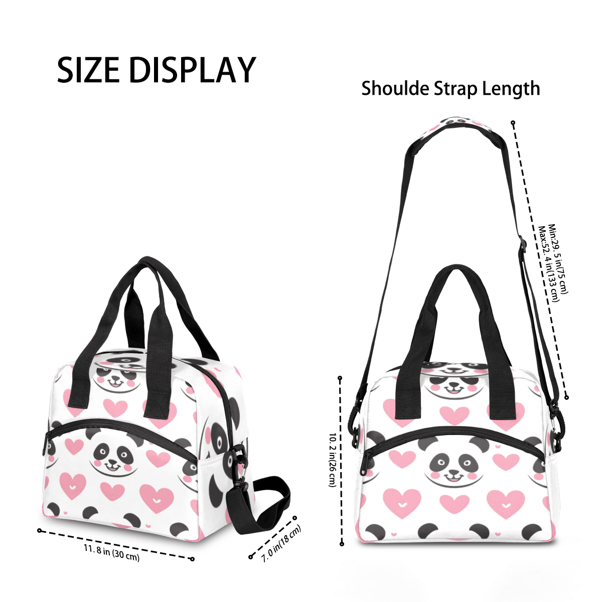 Herdesigns Cute Pandas Insulated Lunch Bag for Women Men Adults Large Reusable Lunch Box Pink Heart Leakproof Cooler Tote Bags with Adjustable Shoulder Strap