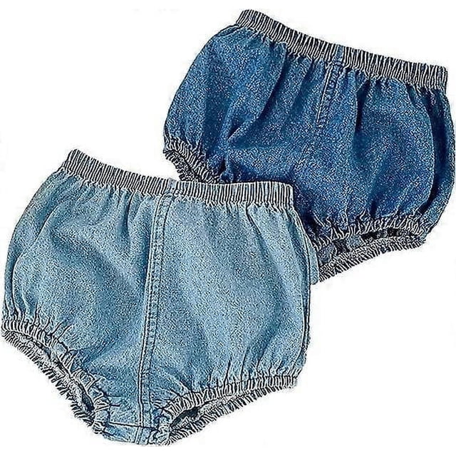 Conjunto de 2 pantalones cortos vaqueros para bebés y niños, cubrepañales holgados, pantalones bombachos, 90 cm, azul claro/oscuro