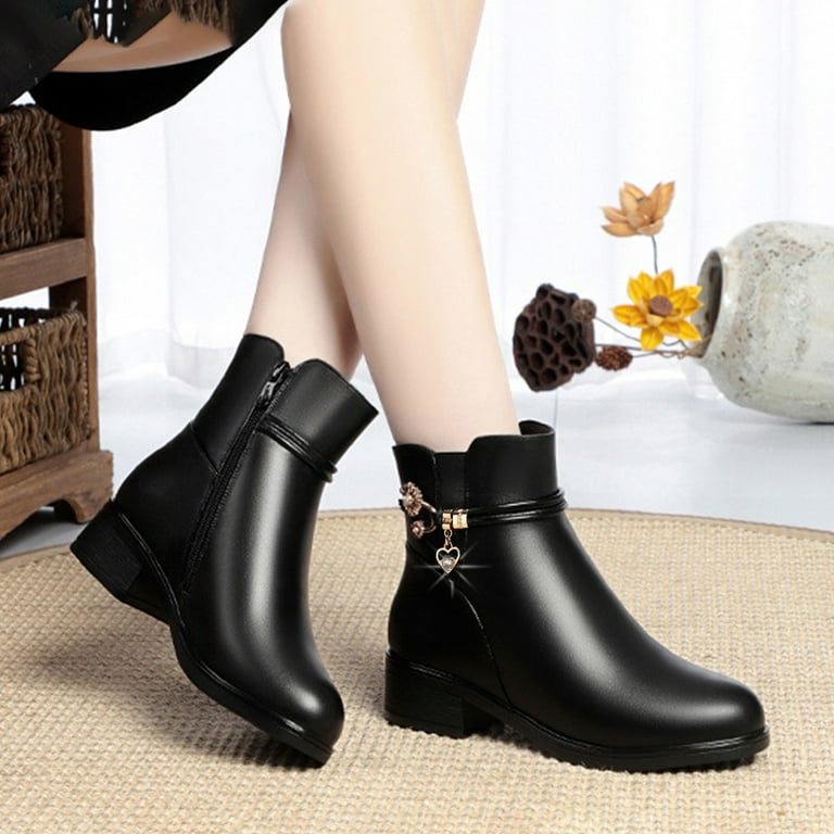Aloohaidyvio Womens Ankle Boots Round Toe Zipper Stacked