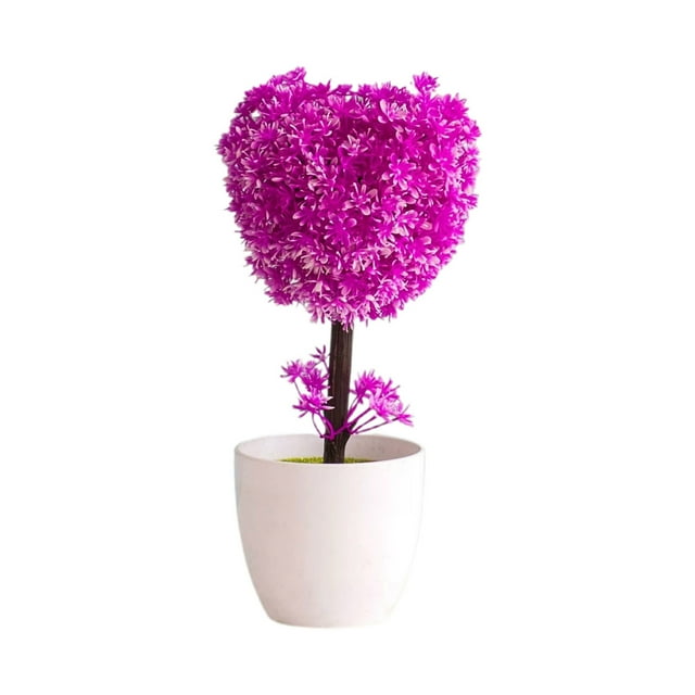 LUXLEVO Heart Shaped Bonsai Mini Potted For Home Desk White Small Ornamental Tabletop Decorative Flowers