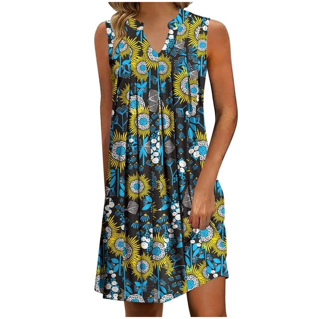 Vestido de Verano para las Mujeres Impresión Sexy sin Mangas Vestido de Hombro, Verano Casual Y Primavera