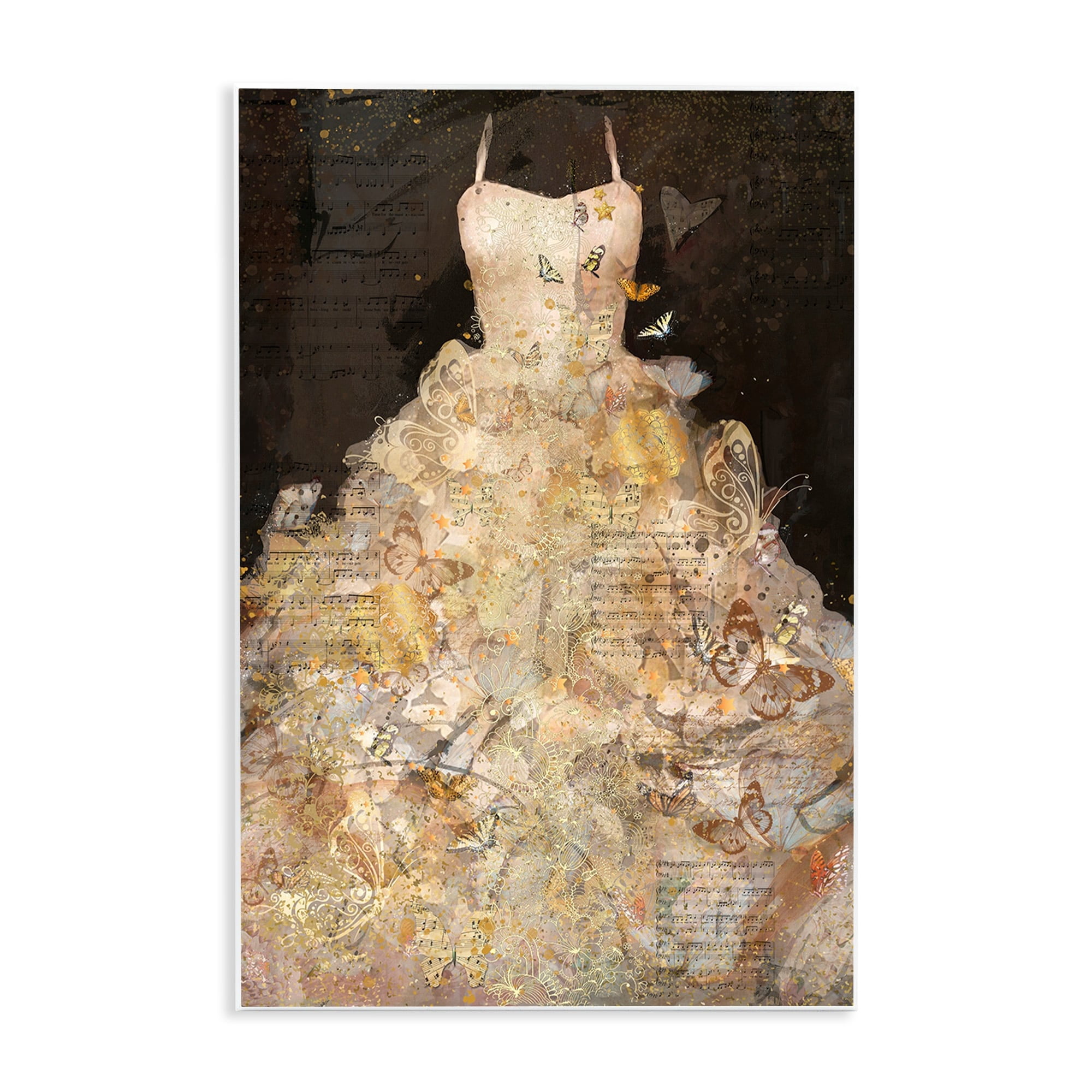 Stupell Industries Detailed Evening Gown Dress Text Collage Butterflies Wood Wall Art, 13 x 19, Design by Marta Wiley