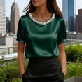 thumbnail image 2 of Jsaierl Short Sleeve Satin Tops for Women Casual Vacation Shirts Crewneck Classic Ladies Blouses Boho Solid Tshirts Top S-2XL, 2 of 6