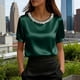 thumbnail image 1 of TaTaai Women's Office Casual Top Short Sleeve Round Neck Pearl Accent Solid Color Summer Blouse Professional Loose Fit Shirt Gift, 1 of 5