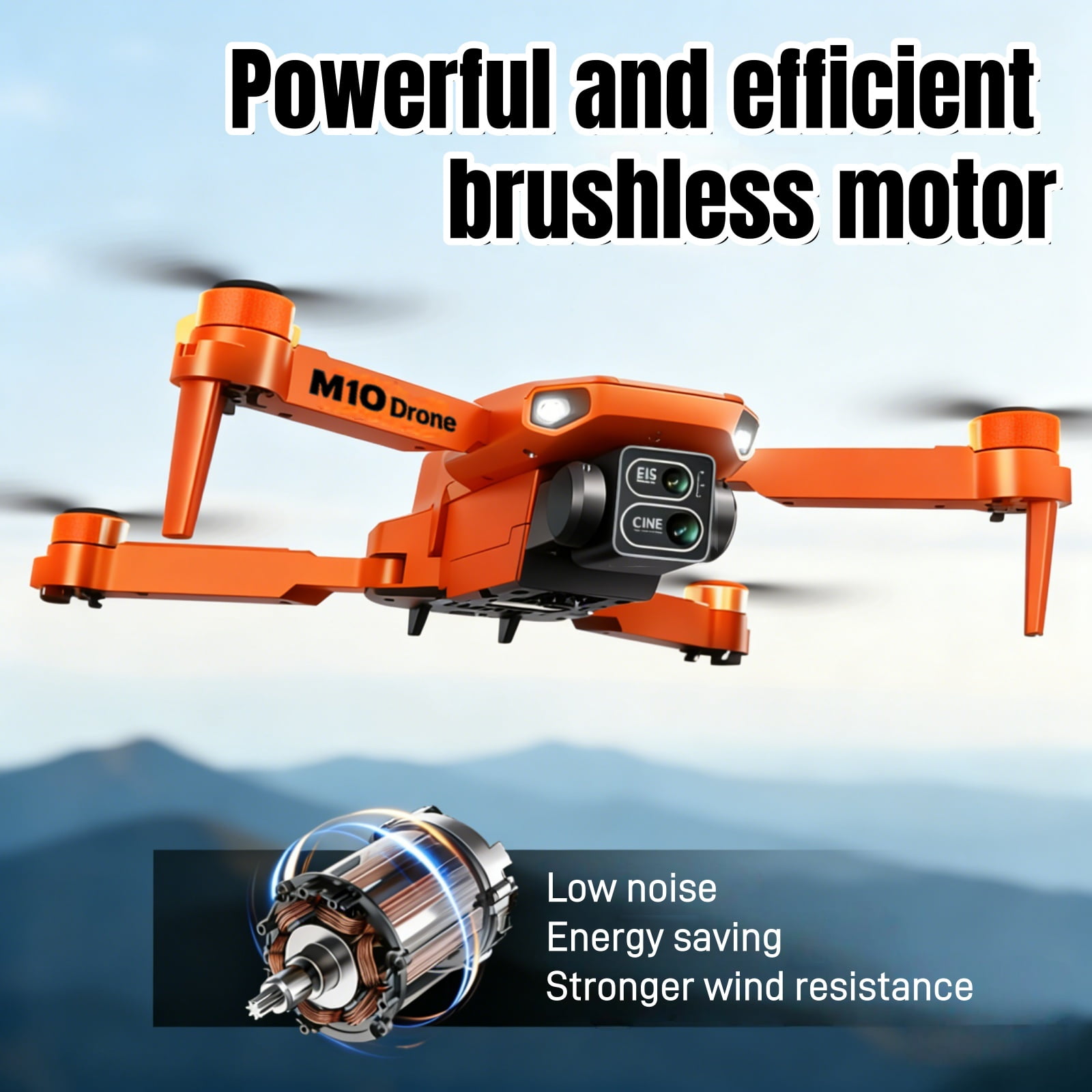 Foldable Dual-Camera Drone with Brushless Motor, Optical Flow Positioning, 4K HD FPV, Long Flight Time with 2 Batteries, Remote Control – Orange.