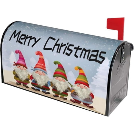 Christmas Gnome Welcome Farmhouse Mailbox Covers Magnetic Post Box Cover Wraps Standard Size 21x18 Inches for Garden Yard Decor