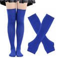 thumbnail image 2 of IWRICH Women's Christmas Striped Rainbow Knee High Socks Long Knitted Arm Warmers Finger Less Gloves Sets Blue, 2 of 4