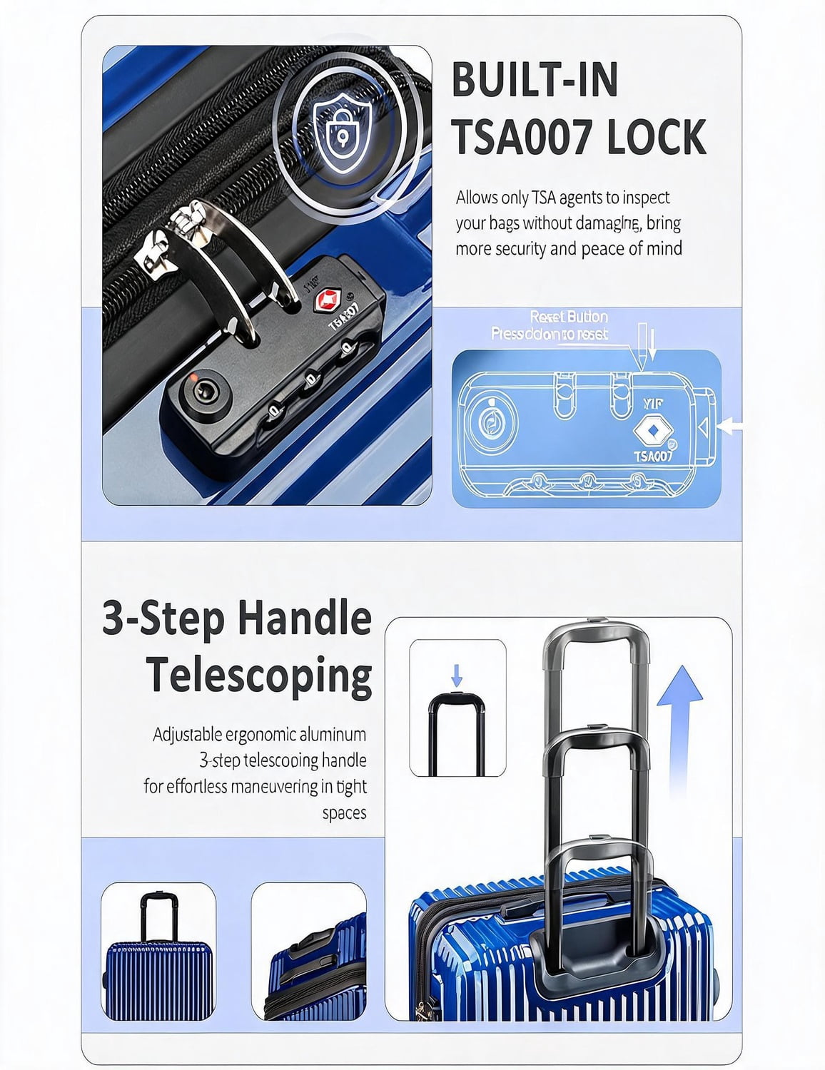 20 Inch Expandable Hardshell Carry-on Luggage with 360 °   Spinner Wheels TSA Lock Gradient PC+ABS Shell Royal Blue