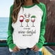 thumbnail image 2 of Camiseta de manga larga con estampado de copa de vino de Navidad a juego de colores raglán con cuello redondo informal para mujer Top de manga larga con cuello redondo/camisa Pompotops  FGAJ9362, 2 of 6