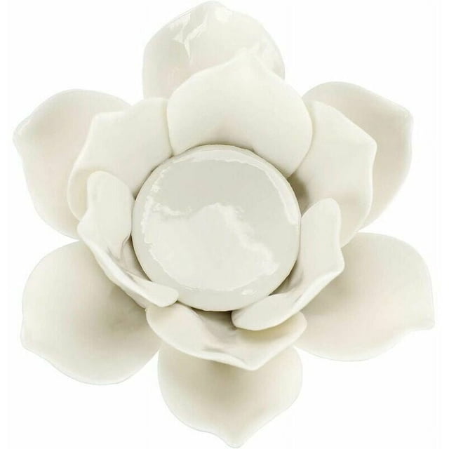 Candelabro de cerámica con forma de flor de loto de 4,5 pulgadas, candelabro con forma de pétalos de loto, candelabro votivo con forma de flor, candelabro con caja de regalo para decoración del