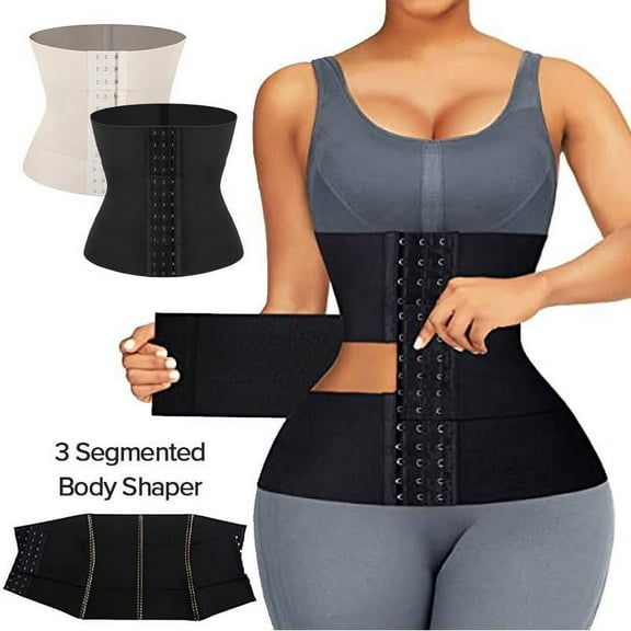 Ladies Waist Trainer Cincher Trim Belt, 3-Section Body Shape Wrap, Workout Compression Shapewear, Nylon Material, Medium Control Rating, Buckle Closure, Weaving Method