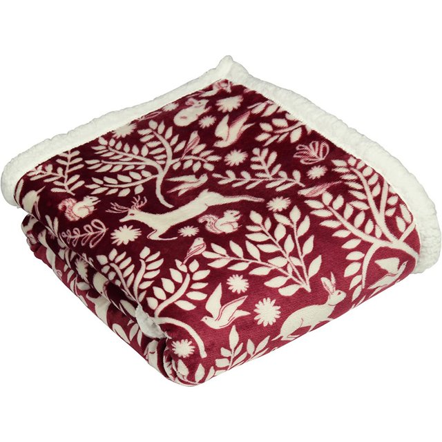 Furn - Manta Decorativa de Polar Scandi Diseño Woodland (Baya)