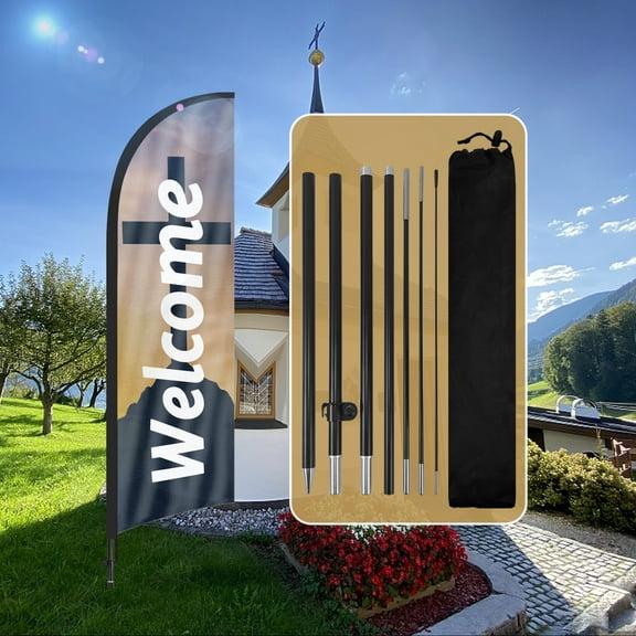 QSUM Church Themed Swooper Flag,8.2FT Religion Welcome Advertising Feather Flag with Pole Kit, Ground Spike, Religion Welcome Signs for Businesses and Storefronts