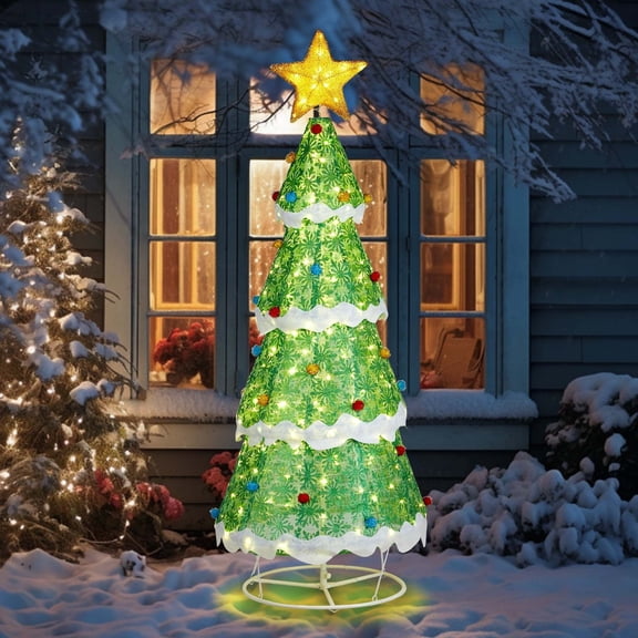 Christmas Outdoor Decoration Christmas Tree Pre-Lit with 200 LED Lights, 7 Feet