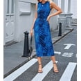 thumbnail image 6 of Floral Summer Dresses for Women Bodycon Sleeveless Midi Dress Side Slit Wedding Cocktail Party Dresses Blue XL, 6 of 9