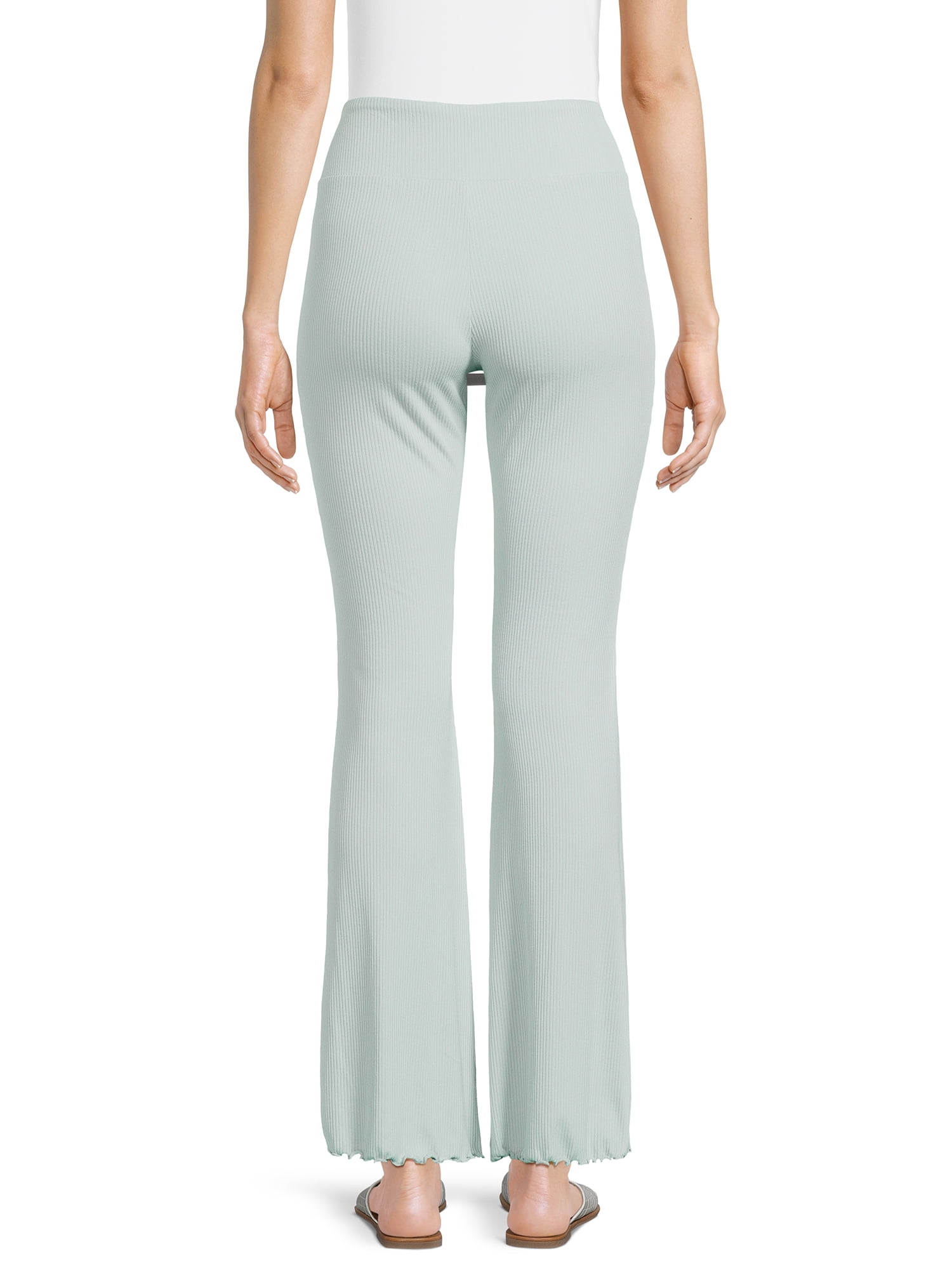 No Boundaries Women's Juniors Ribbed Flare Lettuce Hem Pants, Sizes S-XXXL