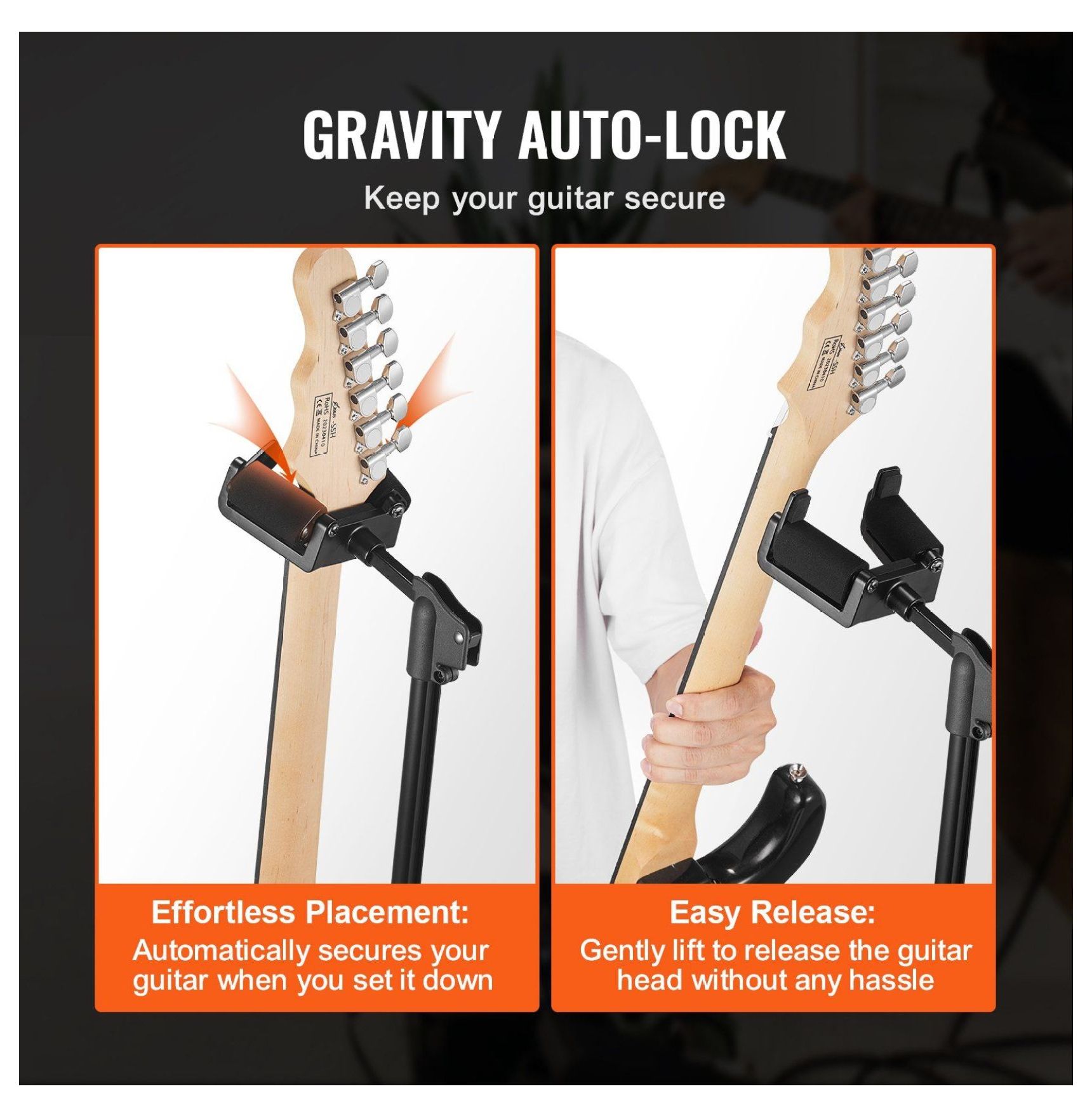 Guitar Stand Tripod, 33 lbs Capacity, Adjustable 35.4-47.2in, Foldable Guitar Holder for Acoustic Electric Classical Bass, Floor Display Rack