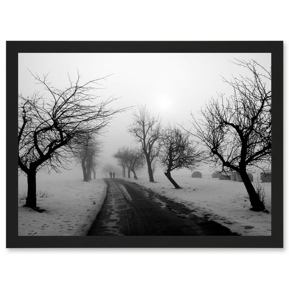 Landscape Black White Snow Winter Tree A4 Artwork Framed Wall Art Print