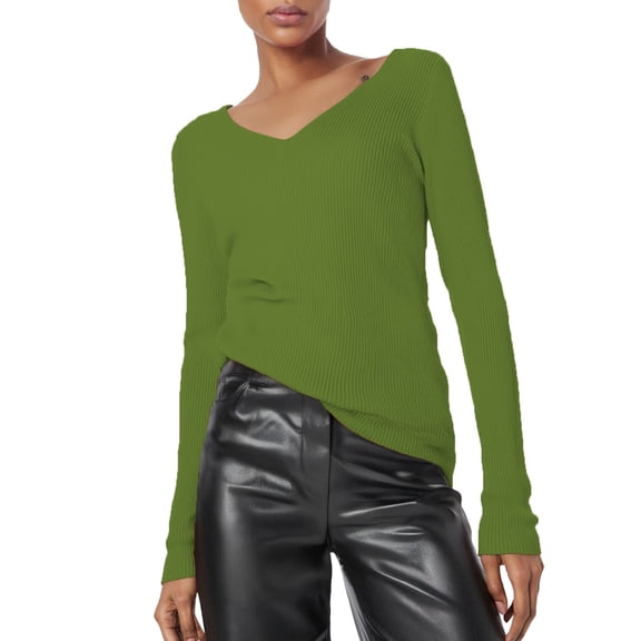 QASIEATN Sweaters for Graceful Women Fashion, Knit Sweater Autumn Winter V Neck Slim Fit Pullover Strip Top with Tight Long Sleeved Base Shirt, Womens Fall Tops