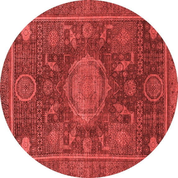 Ahgly Company Machine Washable Indoor Round Abstract Red Modern Area Rugs, 5' Round