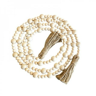 Jlong Large Wood Bead Garland Decorative Beads with Tassels, 49.2