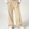 thumbnail image 4 of HAOTAGS Girls Sweatpants (5-15) Wide Leg Elastic Waist Pockets Side Stripe Track Pants Beige Size 14, 4 of 9