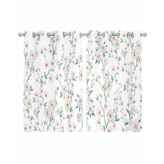 Watercolor Floral Sheer Curtains 45 Inch Length 2 Panels Set for Living Room/Bedroom, Spring Botanical Flowers Tree Branches Kitchen Curtains Grommet Semi-Sheer Curtains Window Treatments 42"x45"x2