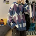 thumbnail image 3 of Suéter de punto para hombre, cuello redondo, cuello redondo, empalme, corte holgado, estilo Harajuku, novedad, sudadera de manga larga, prendas de punto, 3 of 5