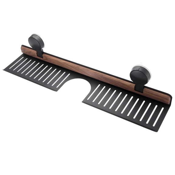 19.7 in / 50 cm Walnut Bathroom Sink Shelf Over Faucet, No Drilling Needed, Suction Cup Wall Mount Bathroom Storage Organizer, Rustproof Aluminum, Easy-Clean, Stylish Black Finish
