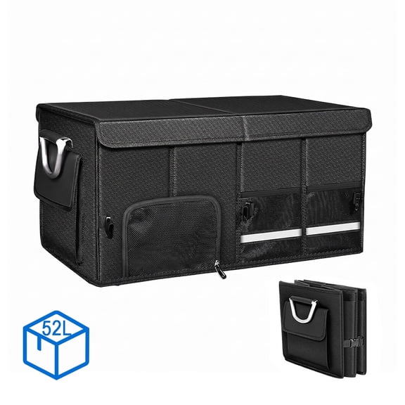 BN-LINK Car Trunk Organizer,52L Foldable Trunk Organizer, Aluminium Alloy Handle Car Storage Organization for Car,SUV, Truck, Black