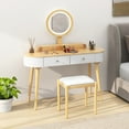 thumbnail image 1 of Costway Solid Wood Makeup Vanity Desk Set with LED Lighted Mirror Drawers Cushioned Stool White + Natural, 1 of 10