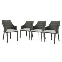 Noble House Hillhurst Wicker Patio Dining Arm Chair in Gray (Set of 4)