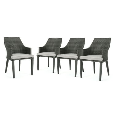 Noble House Hillhurst Wicker Patio Dining Arm Chair in Gray (Set of 4)