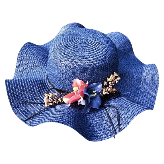 Hats Wide Brim Sun Hats For Women UV Protection Flower Outdoor Large Screen Beach Blue