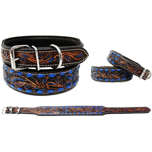 XSmall 9''- 13'' Padded Leather Dog Collar Heavy Duty Floral Tooled 60FK25